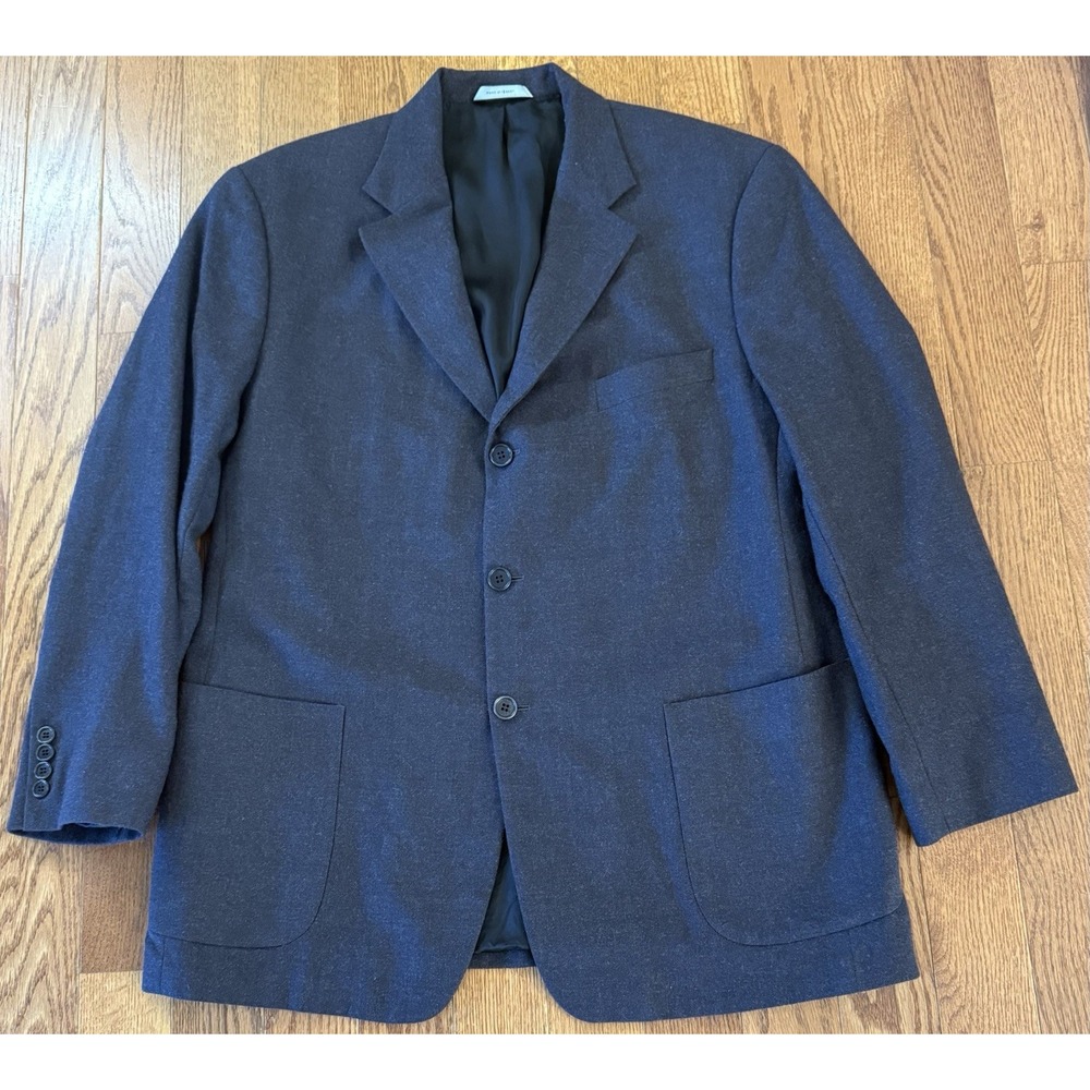 Brooks Brothers Blazer Mens 44R Charcoal Black Gray Pure Wool 3-Button Coat
